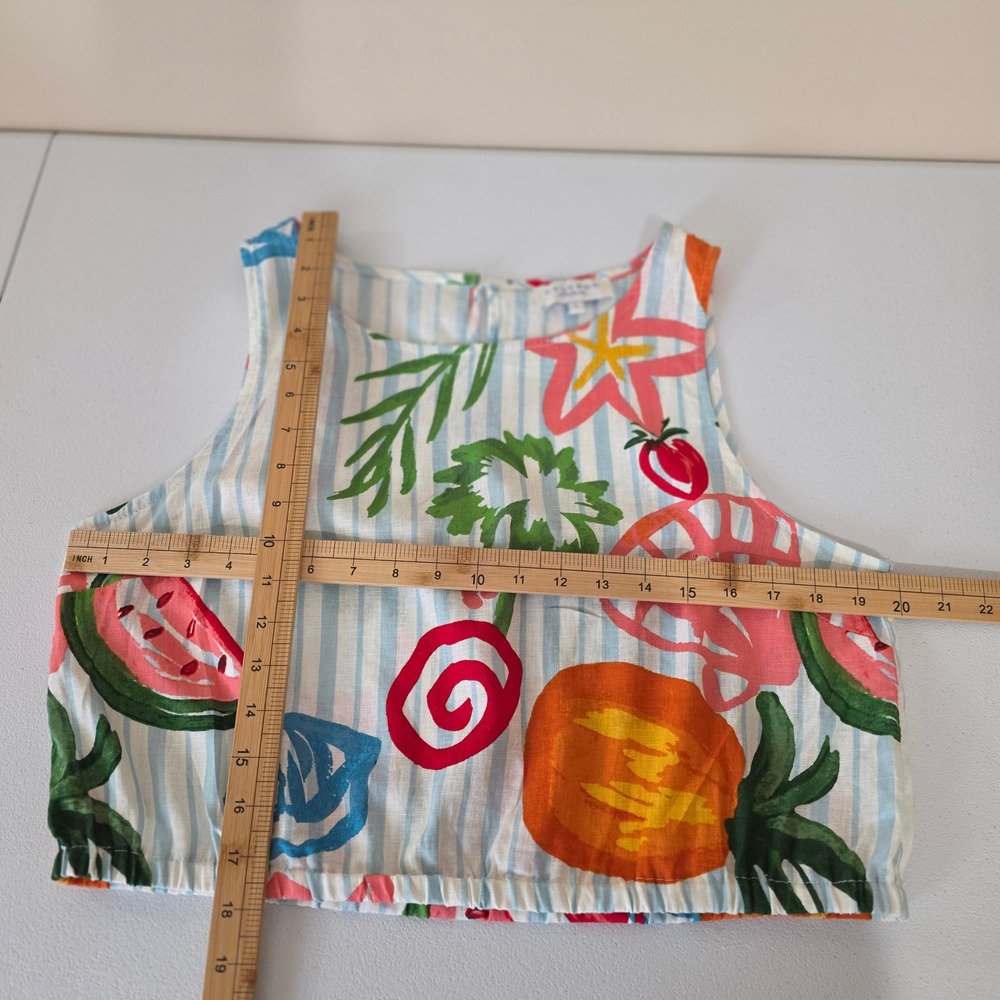 Calypso St Barth Linen Blend Tropical Fruit Stripe Crop Top Blue White‎ Large - Picture 4 of 7